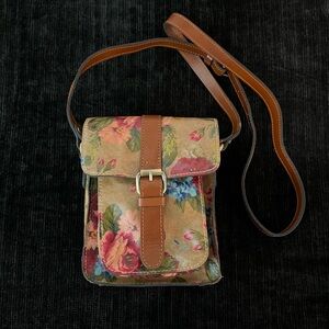 Patricia Nash Cascina Victorian Garden Floral Boxy Small Leather Crossbody Bag